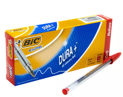 Boligrafo bic rojo punto mediano 1.0 mm caja con12 piezas