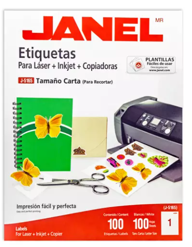 Etiqueta laser mod j-5165 blanca JANEL tamaño carta con 25 etiquetas