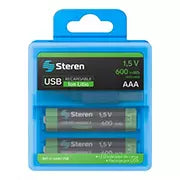 Pilas recargables AAA USB LI-ION STEREN blister con 2 piezas