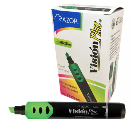 Resaltador de texto Vision Plus punta cincel 6 mm color verde caja con 12 pzas