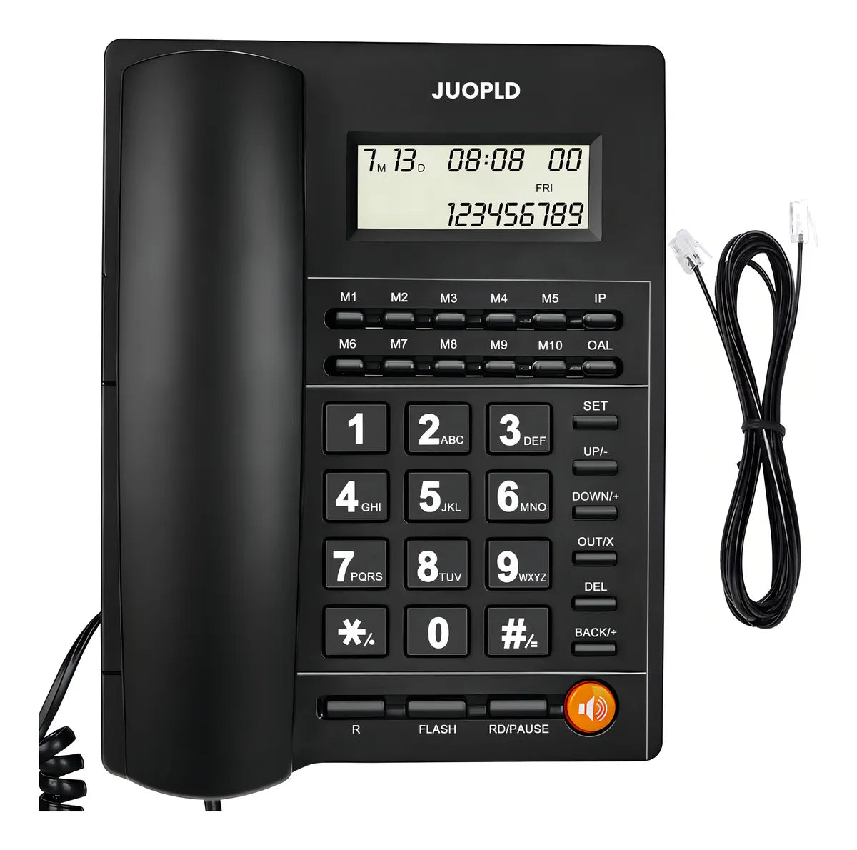 Teléfono Fijo Alambrico JUOPLD Con Pantalla Lcd Y Manos Libres Y Altavoz Y Identificador De Llamadas Con Sonido Ajustable Teléfonos Digital Color Negro