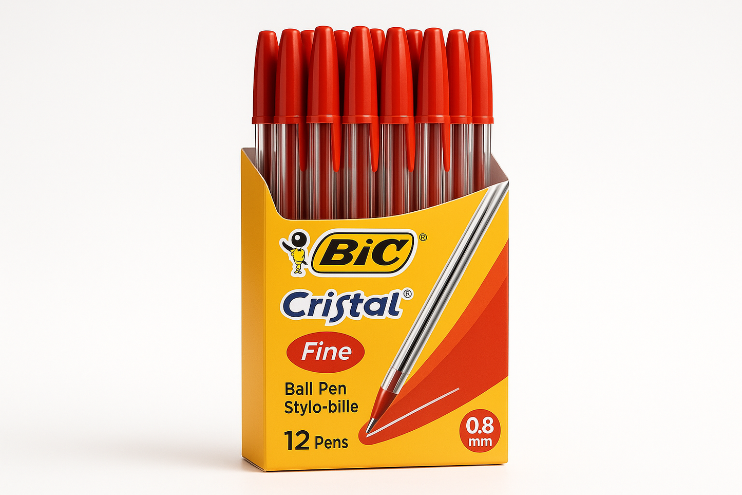 Bolígrafo BIC cristal rojo punto fino 0.8 mm caja con 12 piezas