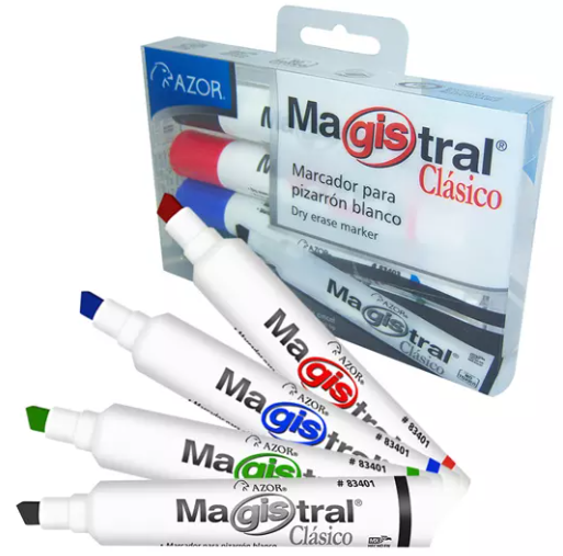 Marcador Magistral Clásico punta cincel 6 mm colores surtidos empaque con 4 pzas